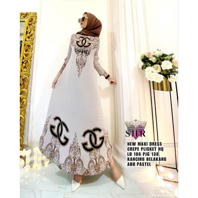 READY!! NEW!! MAXI DRESS PLISKET BAHAN CREPE HQ LD 106-108 PB 138 ORI SHR%-1