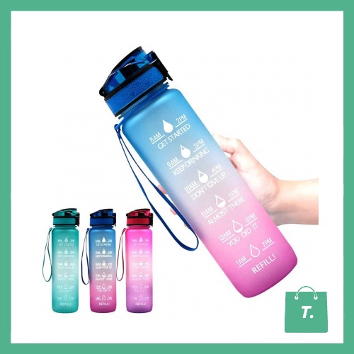 Botol Minum Lucu 1 Liter BPA Free Warna Warni Jadwal Drink Reminder