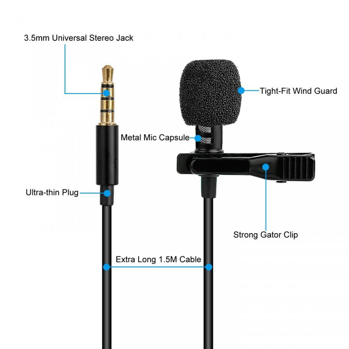 GL-119 - Lavalier Microphone for AUX 3.5mm Audio Port - 1.5M Length