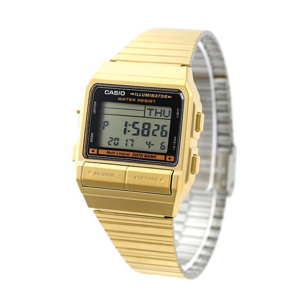 ARLOJI JAM TANGAN CASUAL DIGITAL CASIO DATA BANK GOLD VINTAGE RETRO PRIA ORIGINAL ORI DB-380G-1DF
