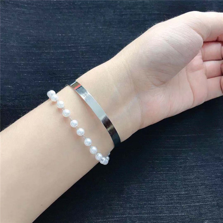 Gelang Model Double Layer Aksen Mutiara Gaya Korea Jepang