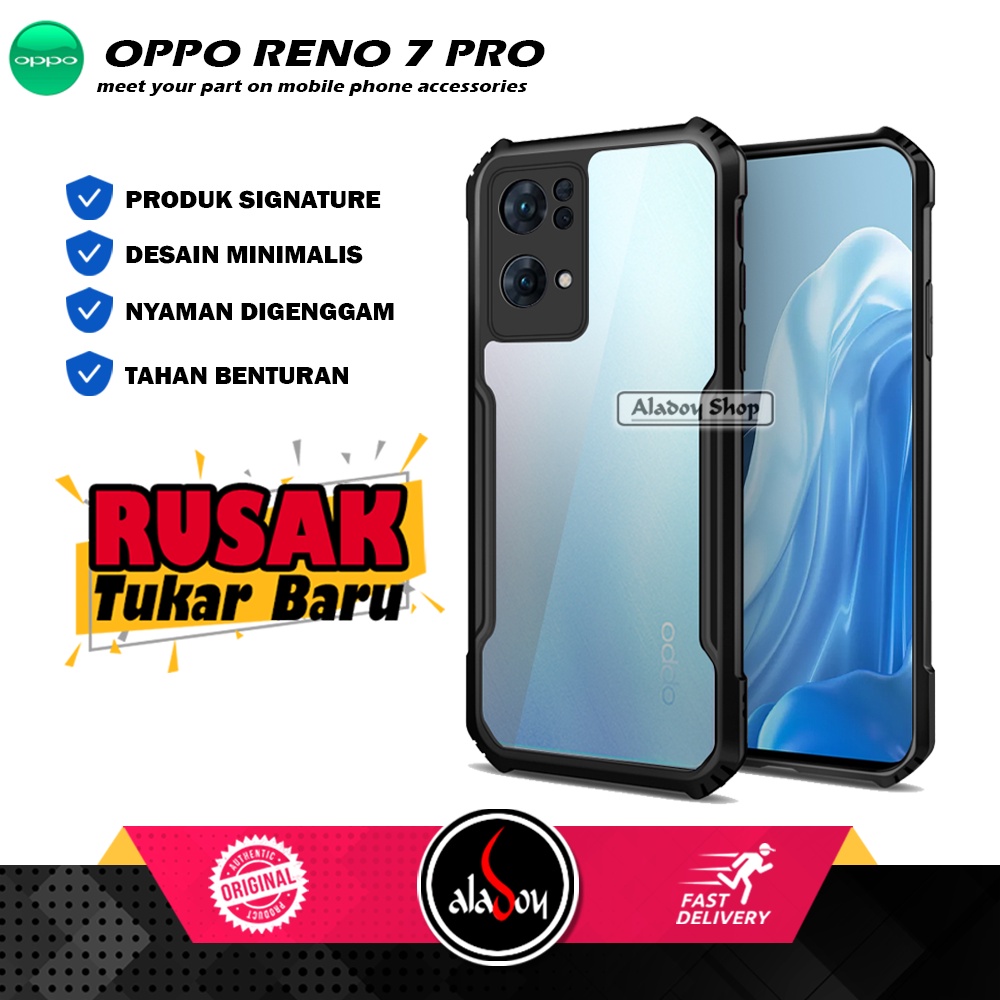 PAKET 2 IN 1 Case Oppo Reno 7 Pro Armor Fusion Transparent Prmium Casing Free Tempered Glass
