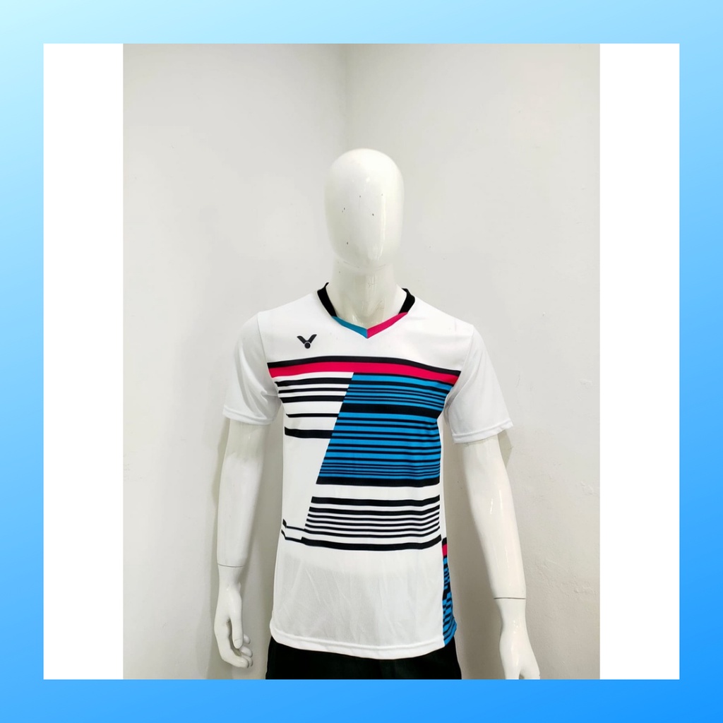 Kaos bulutangkis pria baju badminton atasan jersy wanita dewasa t-shirt outfit seragam kostum jersey olahraga casual suit pakaian jarsey oblong apparel sports jersi sudirman cup bulu tangkis V137 putih polos