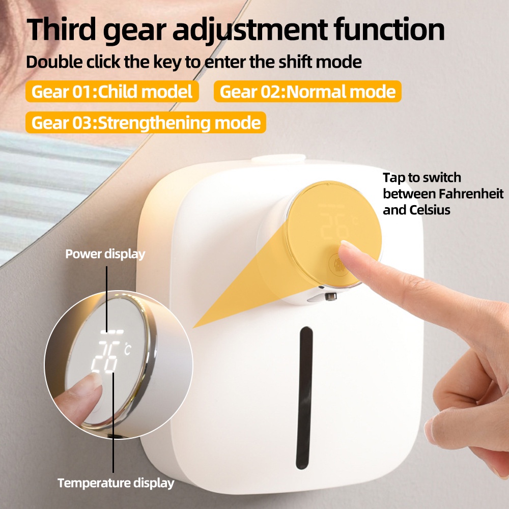 Hot Sale/Dispenser Sabun Busa Otomatis 320ml Dengan Display LED/Mesin Hand Sanitizer Tanpa Sentuh Yang Dipasang Di Dinding/Dispenser Sabun Tahan Air USB Rechargeable 3-Gear Adjustable