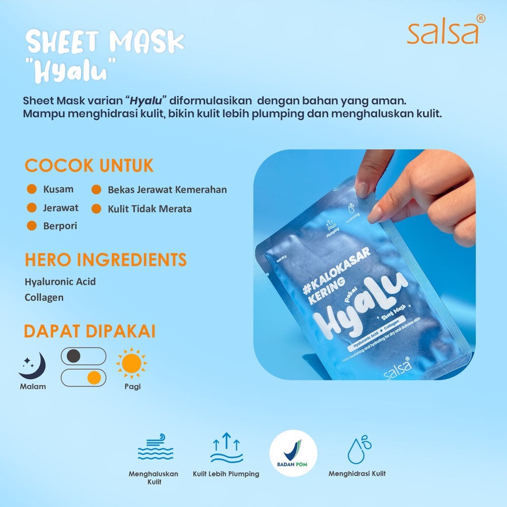 Salsa Sheet Mask 20gr | Masker Wajah Salsa Hyaluronic | BPOM