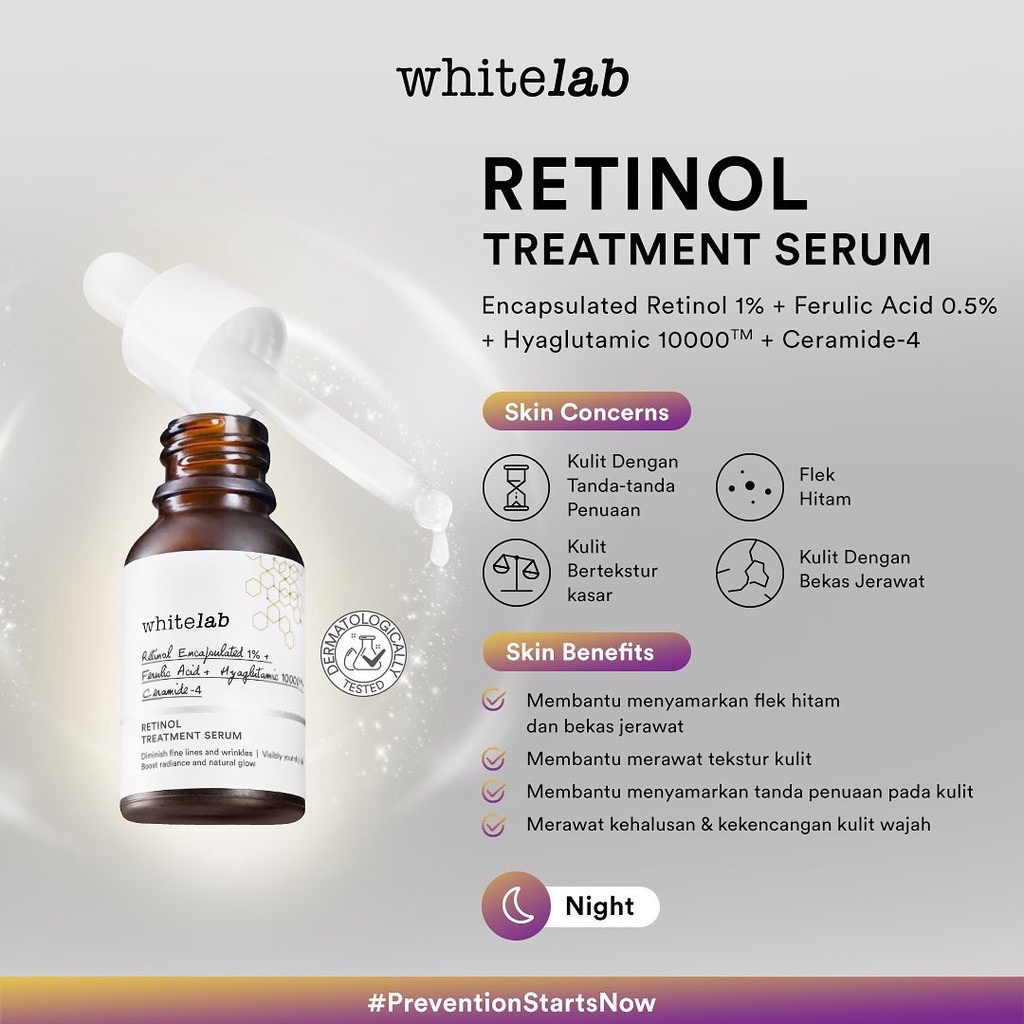 WHITELAB Retinol Treatment Serum Indonesia / Brightening Niacinamide Acne Calming C-Dose+ Intensive Care Peeling AHA BHA PHA Firming Barrier Booster Moisturizing Pribiome Bakuchiol / Facial Wash Toner Essence Sunscreen Mask Masker Gel Paket Wajah Set Face