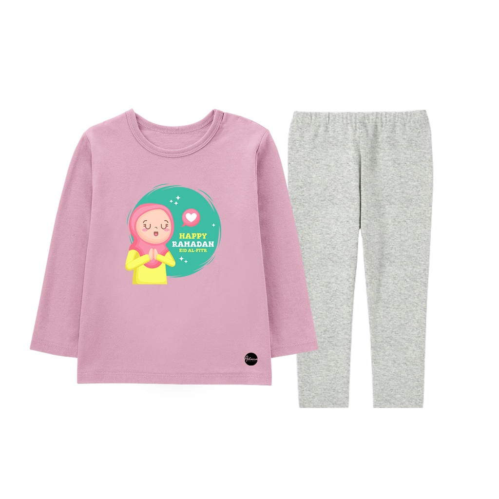 Aitana - Baju Piyama Anak Muslim Tema Happy Girl Untuk Usia 2-8 Tahun Bahan Katun Combed 30s