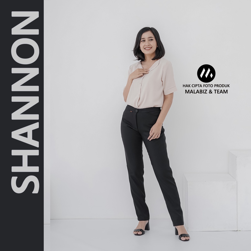 SHANNON BLCK - Celana Kantor Wanita Slim Fit Bahan Stretch dan Tebal Celana Formal Wanita Celana Panjang wanita Hitam Celana Dasar Wanita Basic Standar Kerja Malabiz