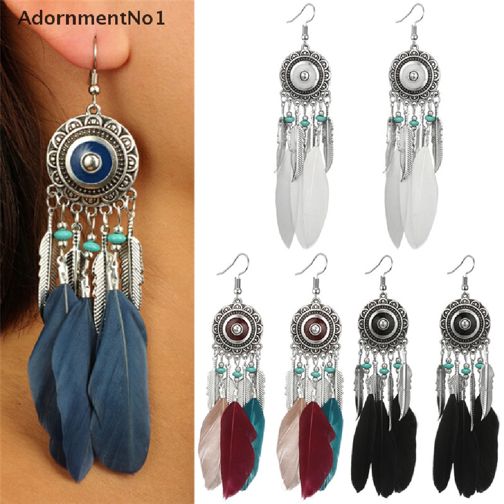 (AdornmentNo1) Anting Gantung Panjang Kait Gaya Bohemia Motif Bulu + Rumbai Untuk Perhiasan Wanita