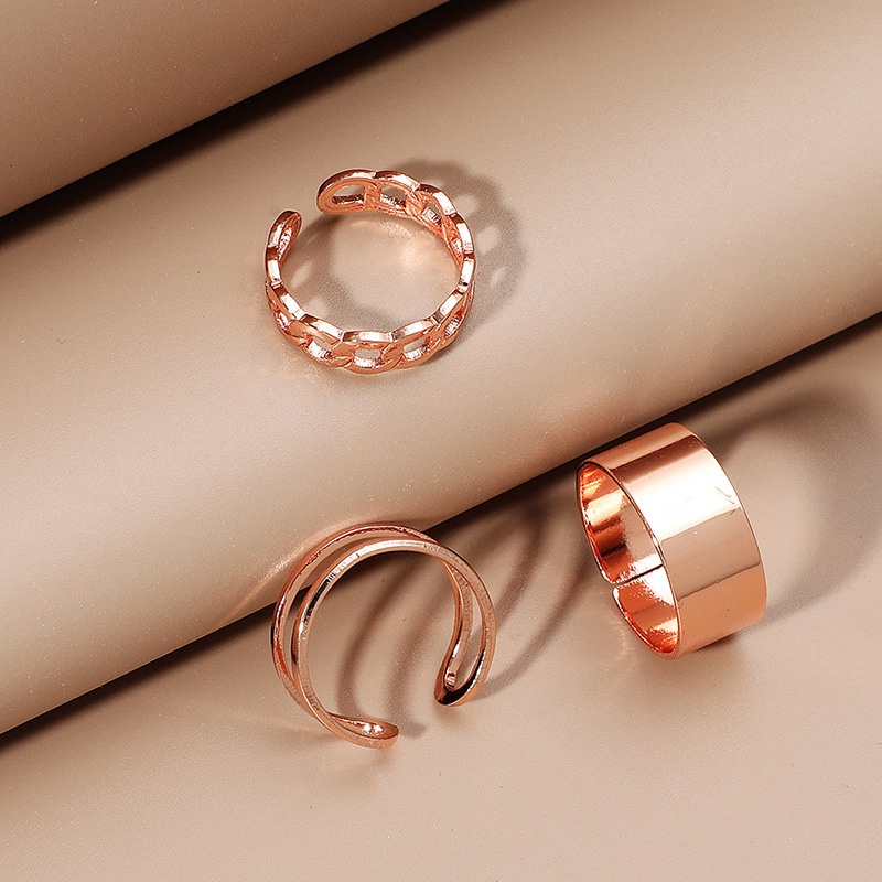 3 Pcs/Cincin Wanita Fashion Simple Hollow Twist Set Cincin Logam Wajah Lebar Susun Retro