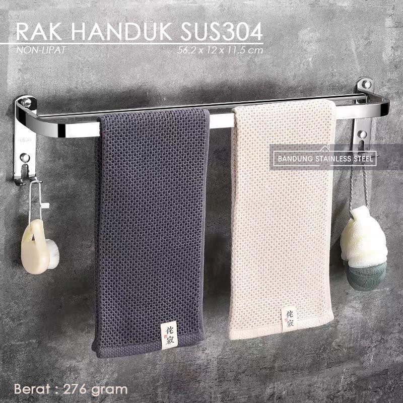 Rak tempat handuk stainless steel 304 60cm 2 Baris kamar mandi Lipat Non-lipat Kait