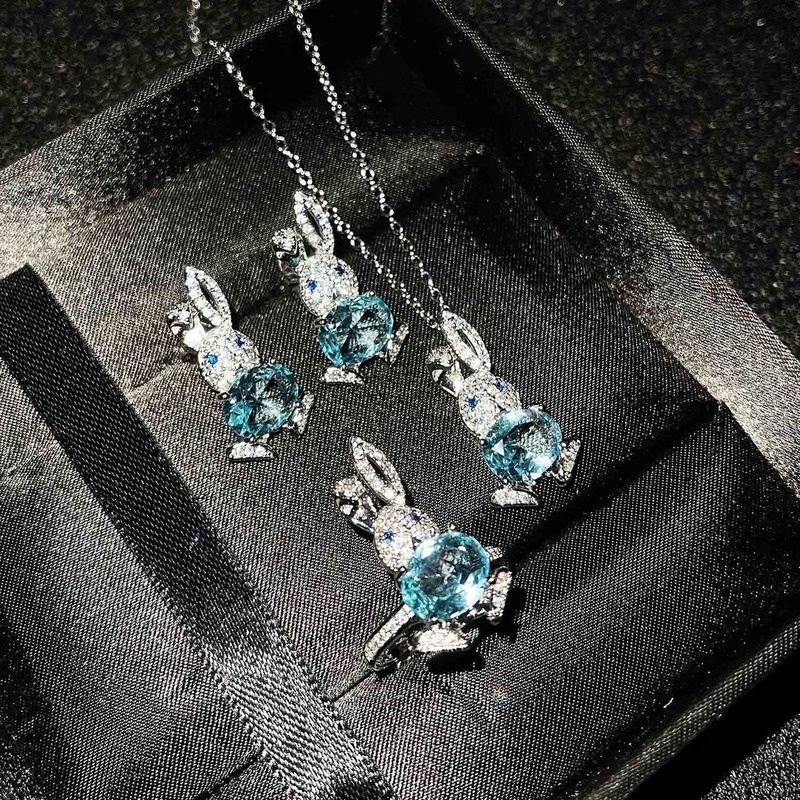 Full Diamond Xiaomengtu Ear Stud and Ring Necklace Set