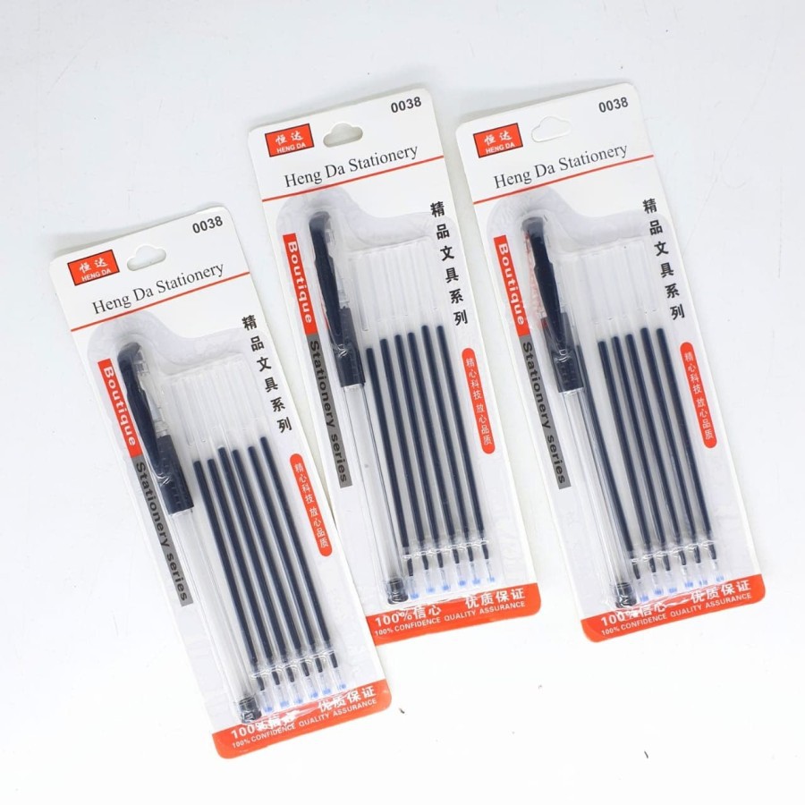 Pena Gel Set Isi Ulang + Bolpen Pulpen Pen Tinta Cair 0.5 mm Isi Ulang HITAM