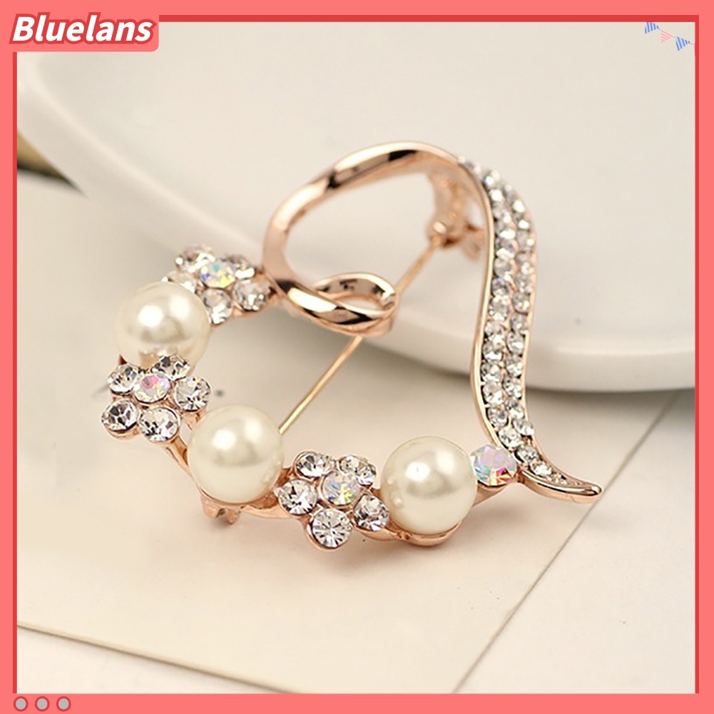 Bluelans Bros Pin Bentuk Hati Aksen Mutiara Berlian Imitasi Untuk Wanita