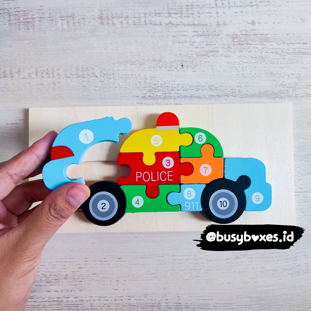 [busyboxes.id] Mainan Edukasi Puzzle 3D mobil polisi mainan kayu