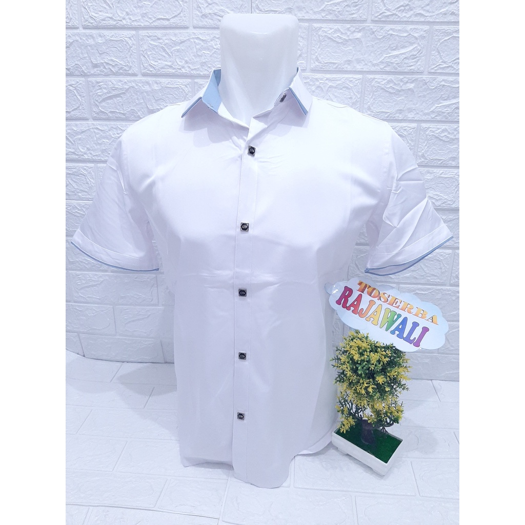 (Nxnitrox BP9788) Kemeja Pria Import Lengan Pendek Kerah Kombinasi