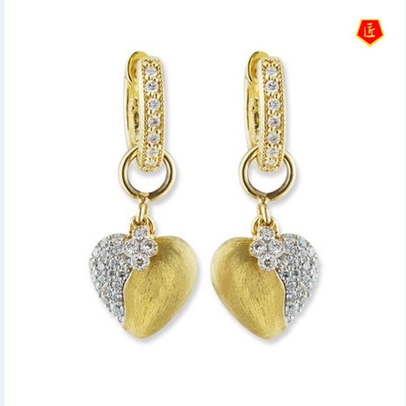 [Ready Stock]Fashion 18K Gold Diamond Heart-Shaped Earrings Creative