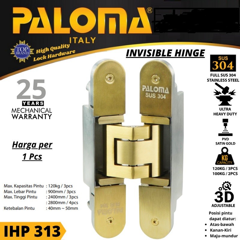 IHP 313 PALOMA INVISIBLE HINGE ENGSEL TANAM PINTU ENGSEL SATIN GOLD