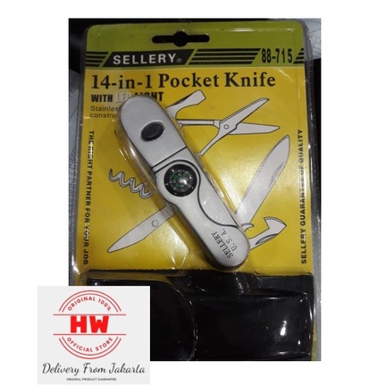POCKET KNIFE 14 in 1 PISAU LIPAT MINI WITH LED LIGHT SELLERY 88-715