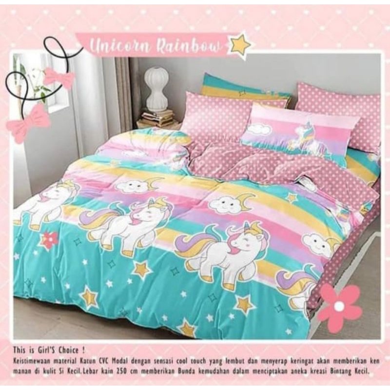 KAIN SPREI METERAN KATUN CVC MOTIF UNICORN RAINBOW