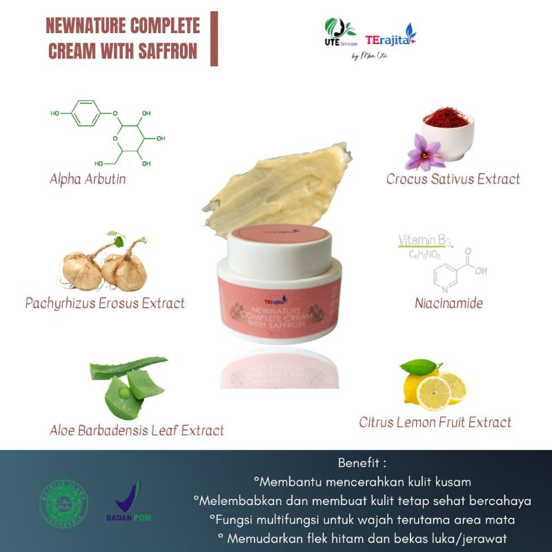 Cream newnature with saffron by uteskincare/cream wajah/cream saffron/cream bpom