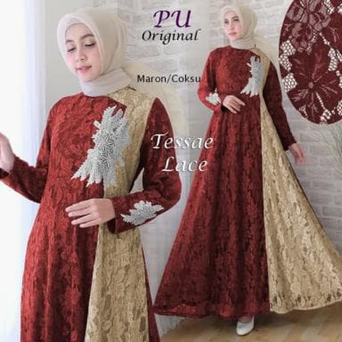 TESSAE LACE  PU  BAJU MAXI DRESS MUSLIM GAMIS WANITA DEWASA MURAH   COKSU MAROON