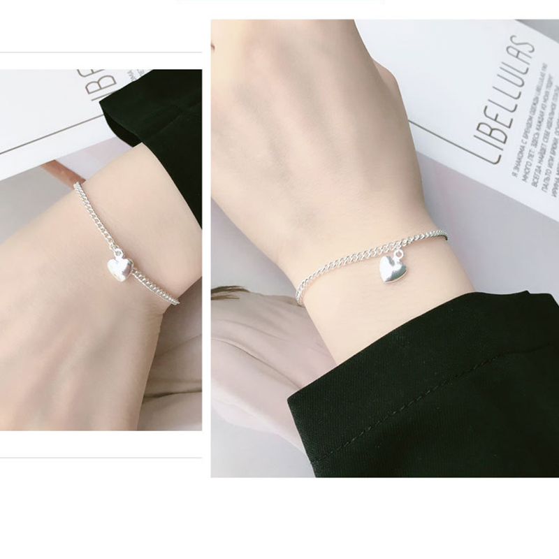 Gelang Kaki S925 Silver Single Layer Liontin Hati Gaya Korea Untuk Wanita