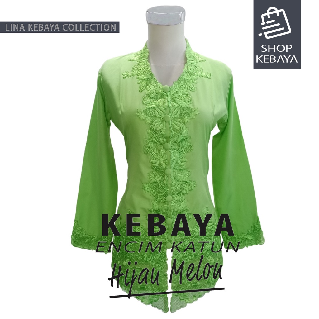 Kebaya Encim Bordir Modern Hijau Melon Lengan Panjang