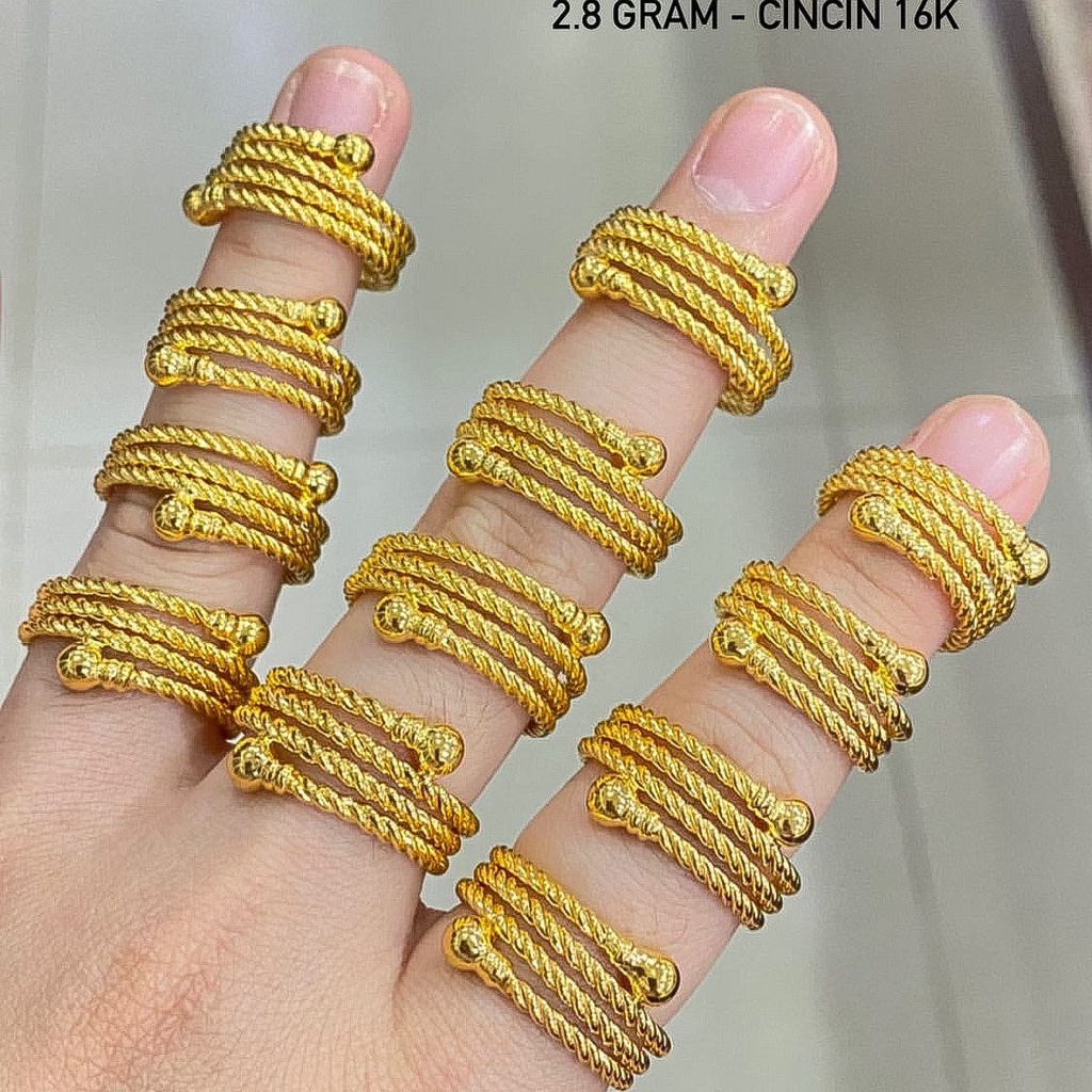 Cincin anak dan dewasa emas asli kadar 700 70 16k lilit putar selisih 3 4 baris tanpa mata permata polos ring gold 1 2 gram gr mas kuning