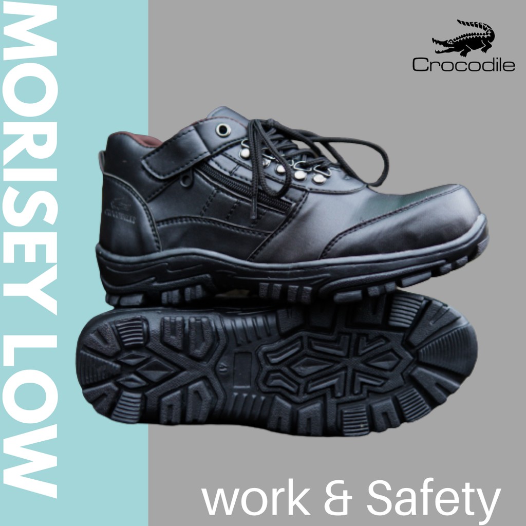 Sepatu boots safety Crocodile Morisey Low Pendek tracking gunung ujung besi-Hitam