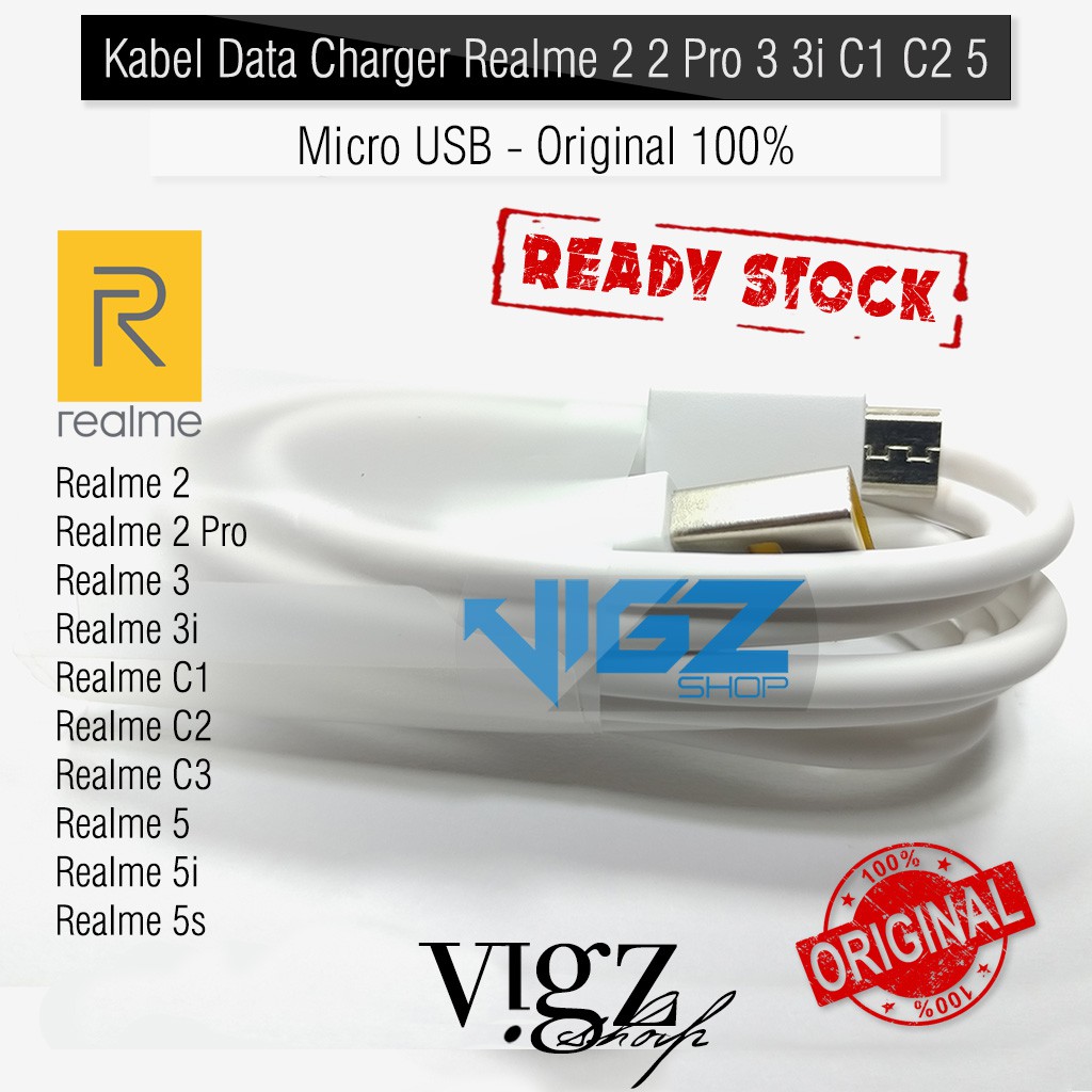 Kabel Data Charger Realme 2 2 Pro 3 3i C1 C2 C3 5 5i 5s 2A Micro USB Original 100%