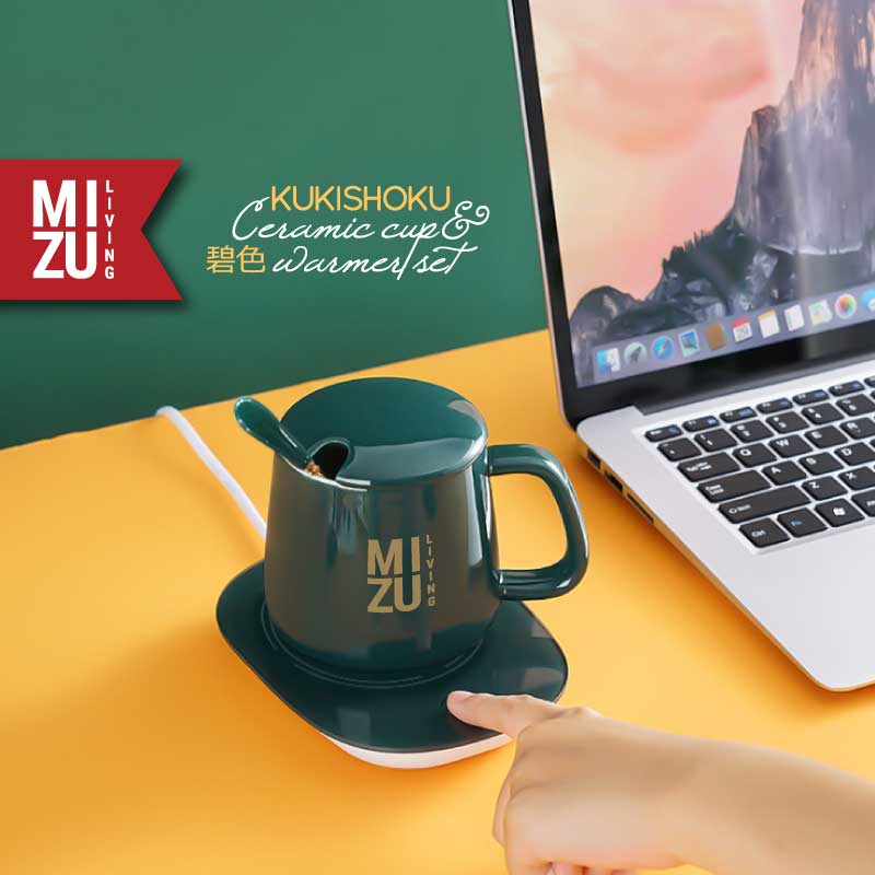 MIZU KUKISHOKU Ceramic Mug &amp; Warmer Set Cangkir Teh Cangkir Kopi Keramik Tatakan Penghangat Minuman