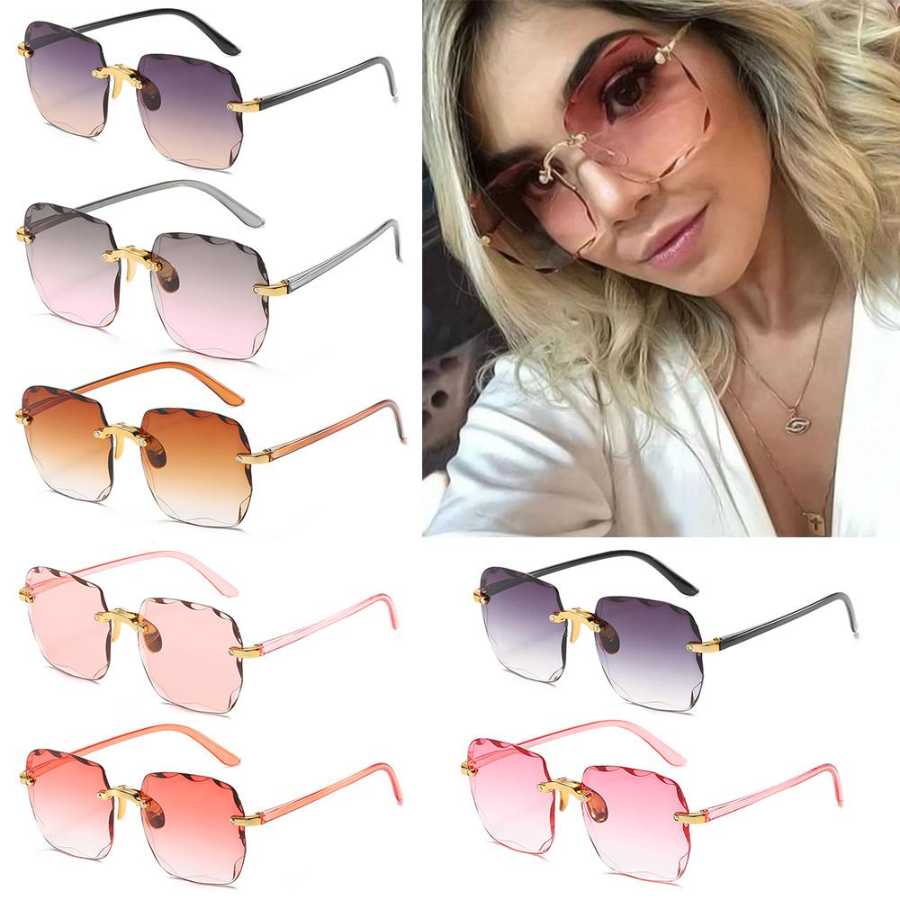 R-flower Square Rimless Sunglasses Untuk Wanita Berwarna UV400 Gradient Sun Glasses Eyewear