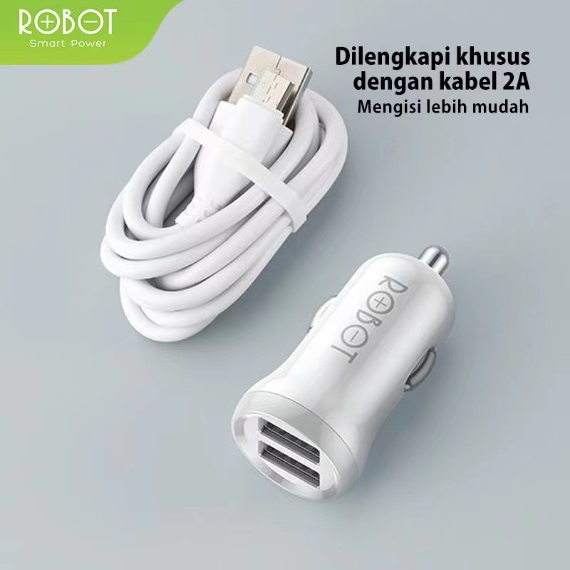 Car Charger ROBOT RT-C07 2 Port Charger USB Charger Mobil Free Kabel Micro USB - Garansi Resmi 1 Tahun