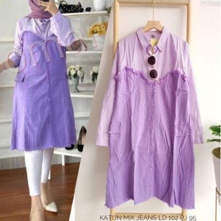 Tunik katun mix jeans ld 102 cm (1 warna lilac saja)