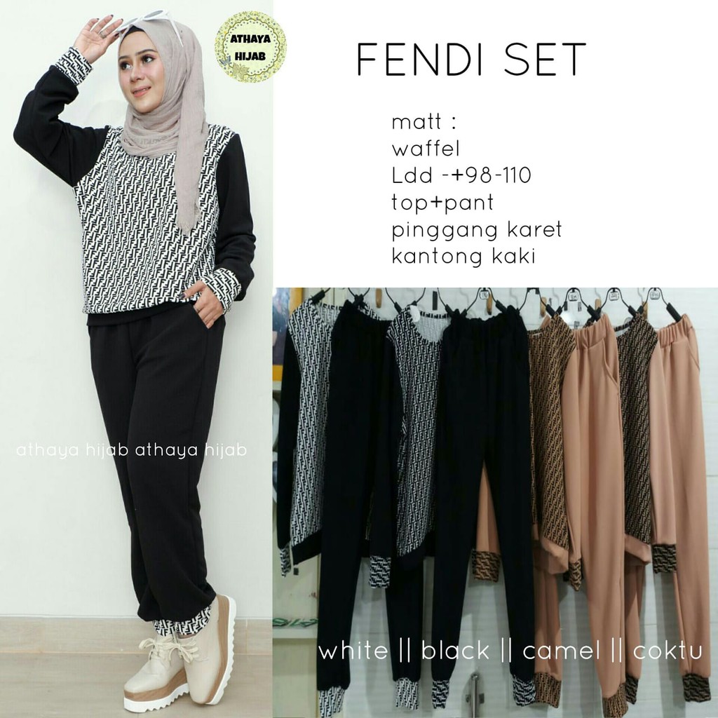 Fendi Set, fab waffel Ld 98-110, Top Pant, pinggang karet, kantong kaki