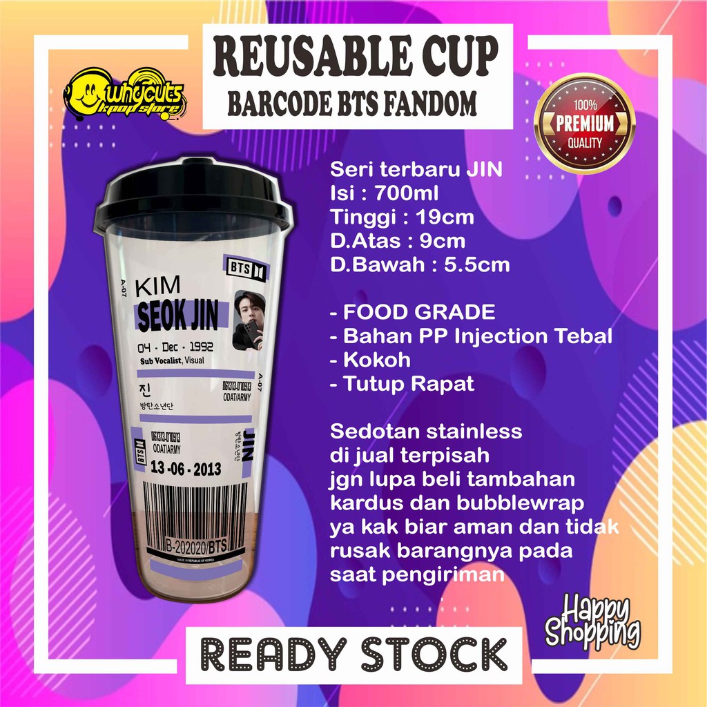 [WAJIB BACA DESKRIPSI PRODUK] REUSABLE CUP BTS BARCODE BARU (READY STOCK)