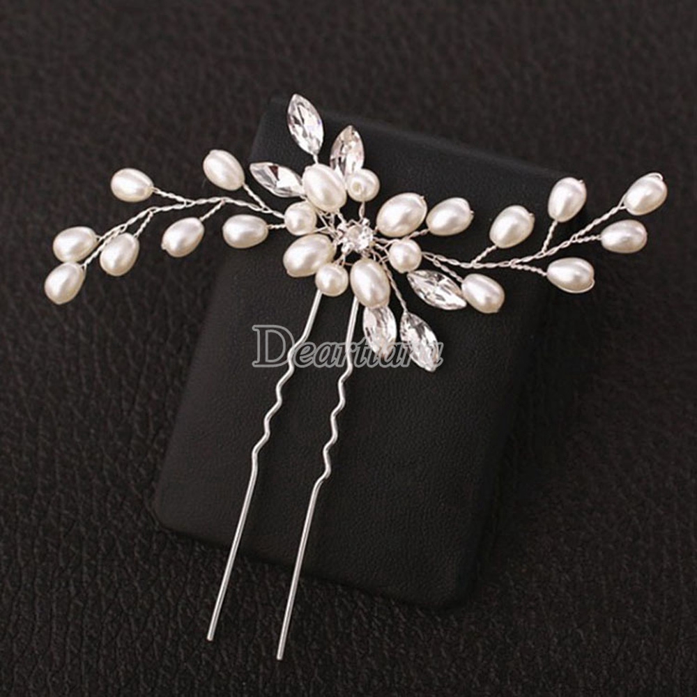 Stick Pin Rambut Pengantin Wanita Hias Mutiara Kristal Bunga Vintage