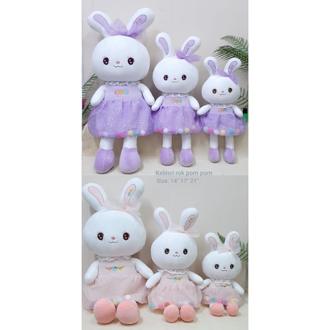 Boneka Kelinci Dres Pom Pom Size 14&quot;/64cm/boneka rabbit/boneka lucu/Animal Boneka