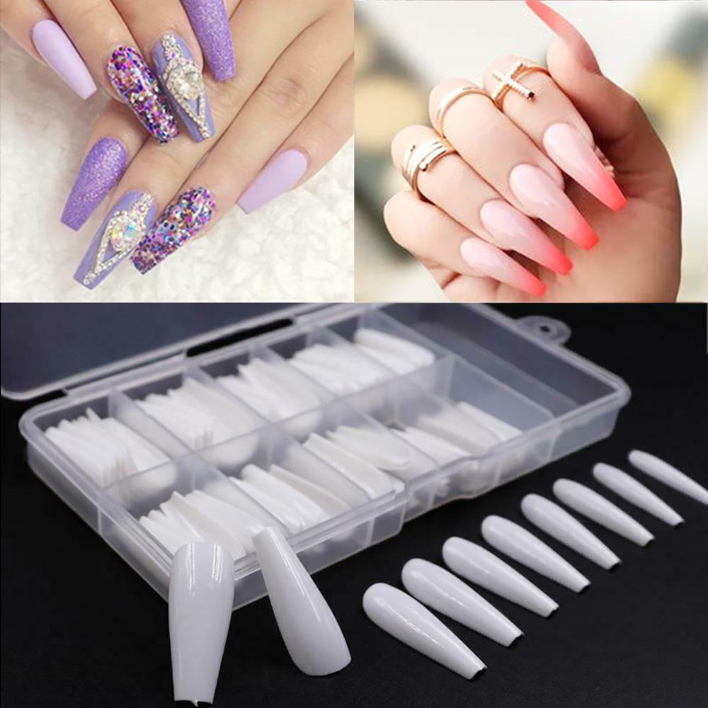 AUGUSTINA Alat Nail Art Agustina Putih Bening Natural Manicure Long Ballerina Peti Mati Kuku Palsu Akrilik