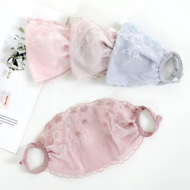 Masker kain earloop import aplikasi bordir renda