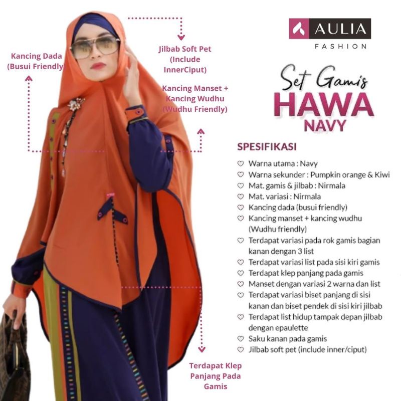 AULIA FASHION Set Gamis HAWA NAVY New Ukuran XS S M Dan L Busana Muslim Branded Premium Terbaru Nirm