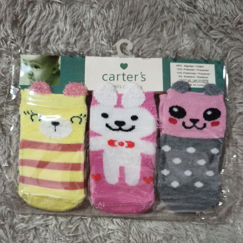 (Isi 3 Pasang) Kaos Kaki Import Impor Carter Carters Carter's Lembut Lucu Newborn Baby Socks 3 Pairs of Socks