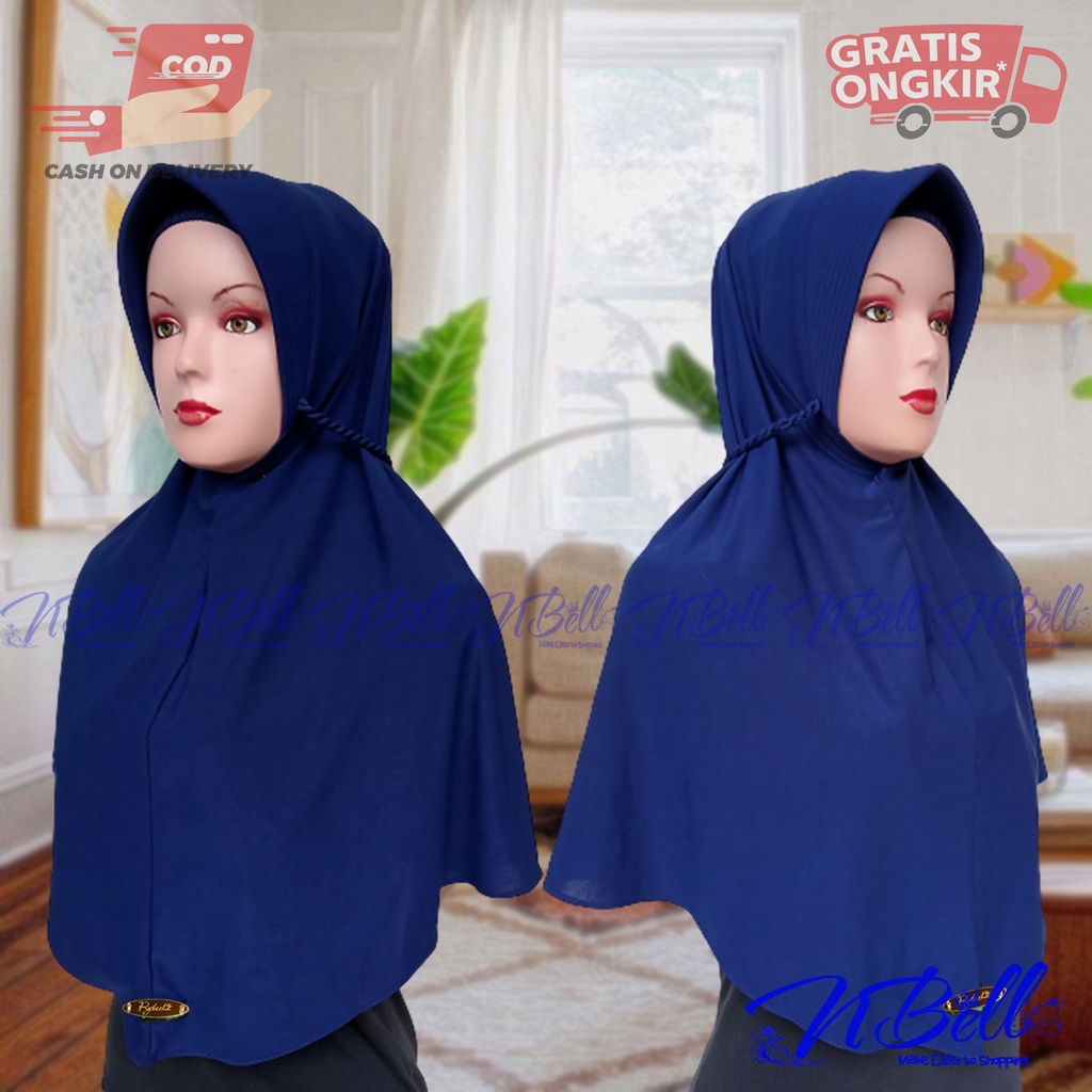 Hijab Bergo Jersey Tali Kepang Polos Rybecha