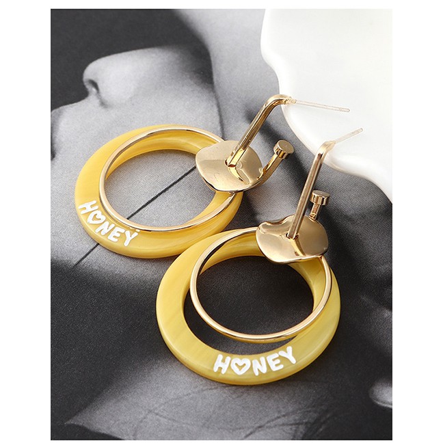 LRC Anting Tusuk Fashion Yellow Gold Plated Double Circle Cutout S925 Silver Needle Earrings Y62751