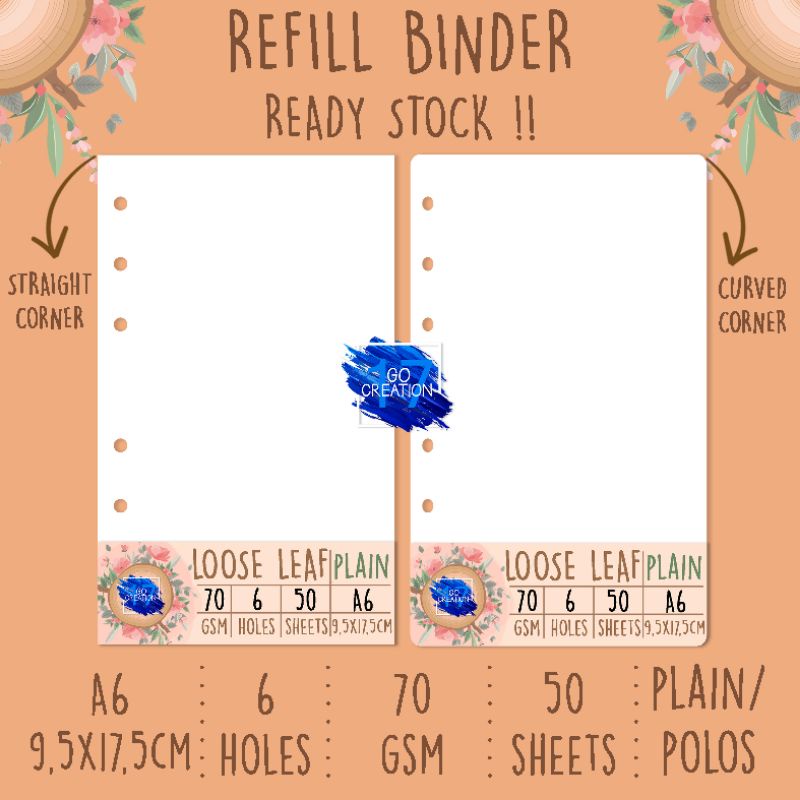 

Kertas Isi Binder/Insert Binder/Refill Binder Polos /Plain A6 (6 Ring)