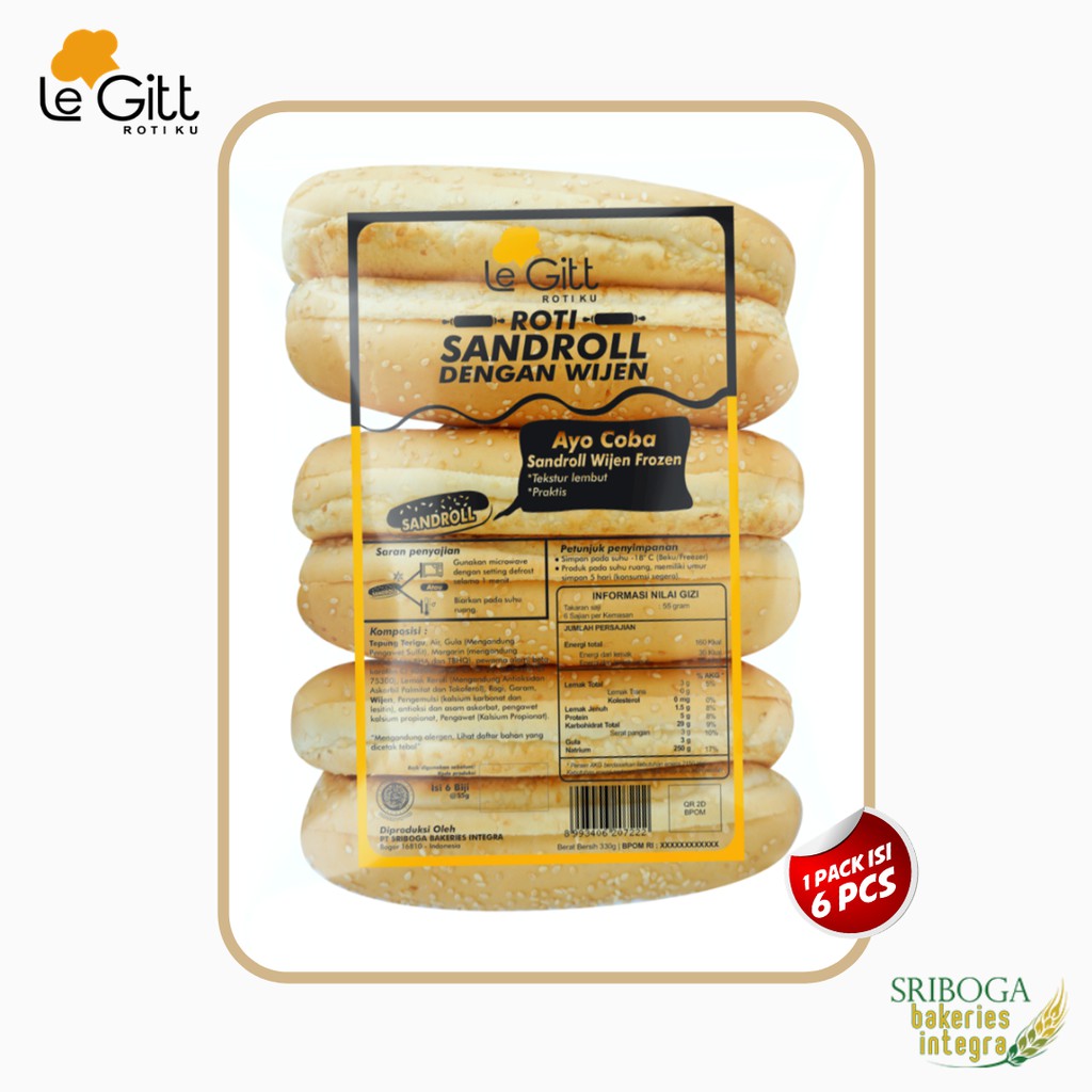 

Le Gitt Roti Sandroll Wijen 6 Pcs