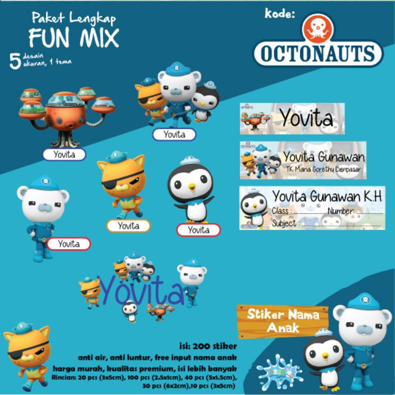 

200 PCS STIKER ANAK OCTONAUTS FUN MIX WATERPROOF