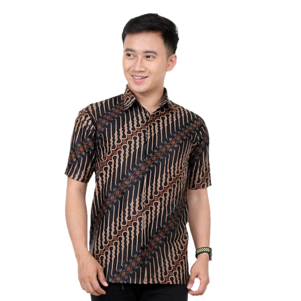 BSWART Batik HRB026 Kenongo Hem Pendek Padi Pekalongan M L XL XXL Batik Pria MURAH Modern Grosir-NO:1