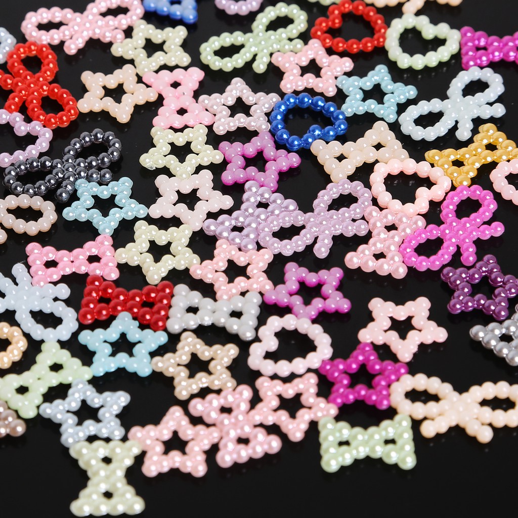 100 pcs Mix Color bow-knot/star/heart Shape Imitation Hollow Beads for Scrapbook DIY Decoration